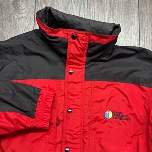 Vintage Microsoft Natural Language Tri-Mountain Jacket Mens Large Red Black Tech